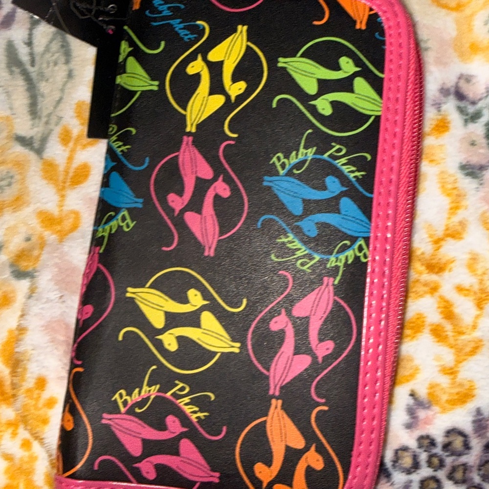 Baby Phat Black Patent Tote and Wallet with Hot Pink Trim & Multicolor Logo - Picture 8 of 16